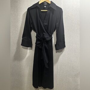 Kenneth Cole Reaction 3/4 Sleeve Wrap Button Black Dress Size 10